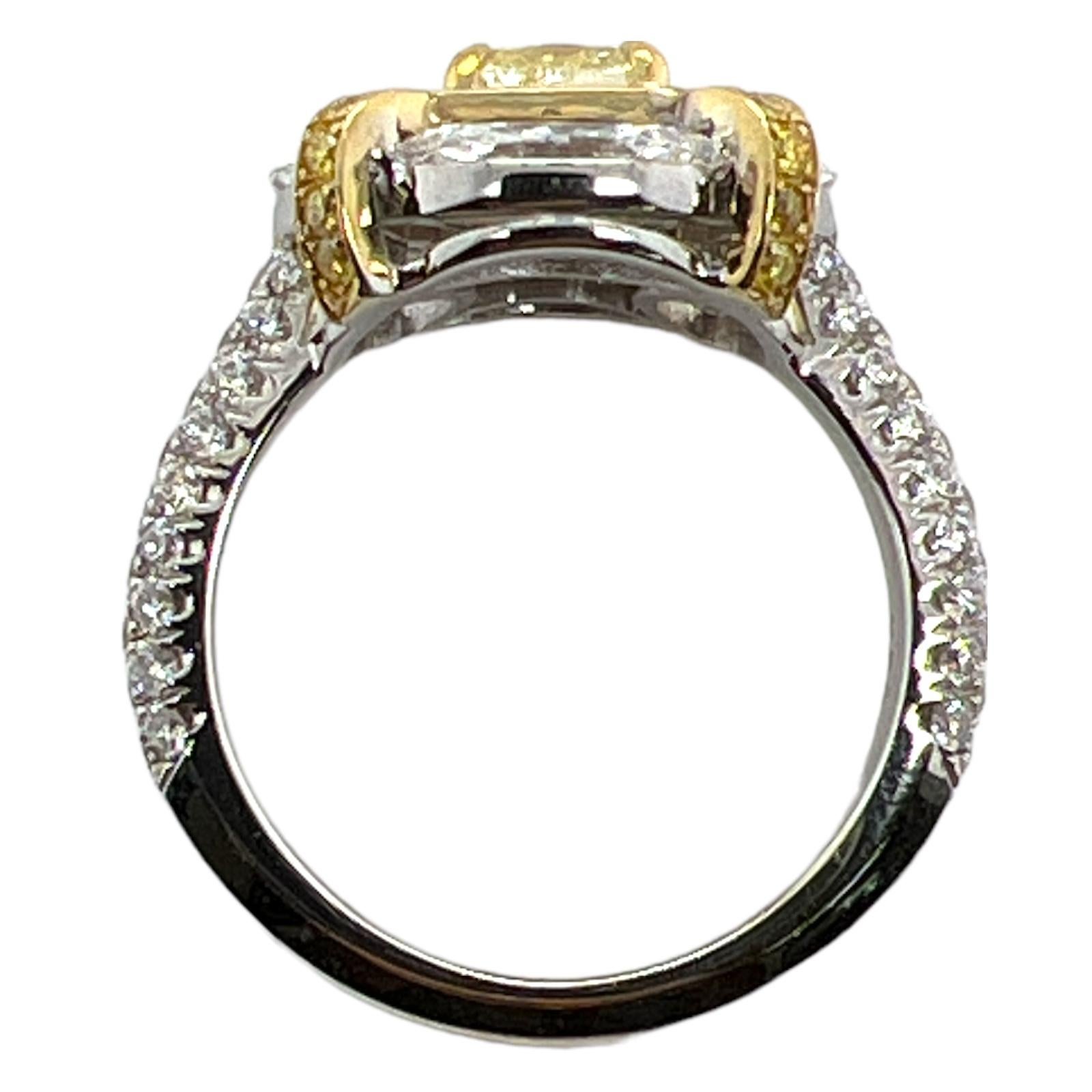 1.01 Cushion Fancy Yellow Diamond Engagement Ring 18 Karat Two Tone Gold GIA In New Condition For Sale In Boca Raton, FL