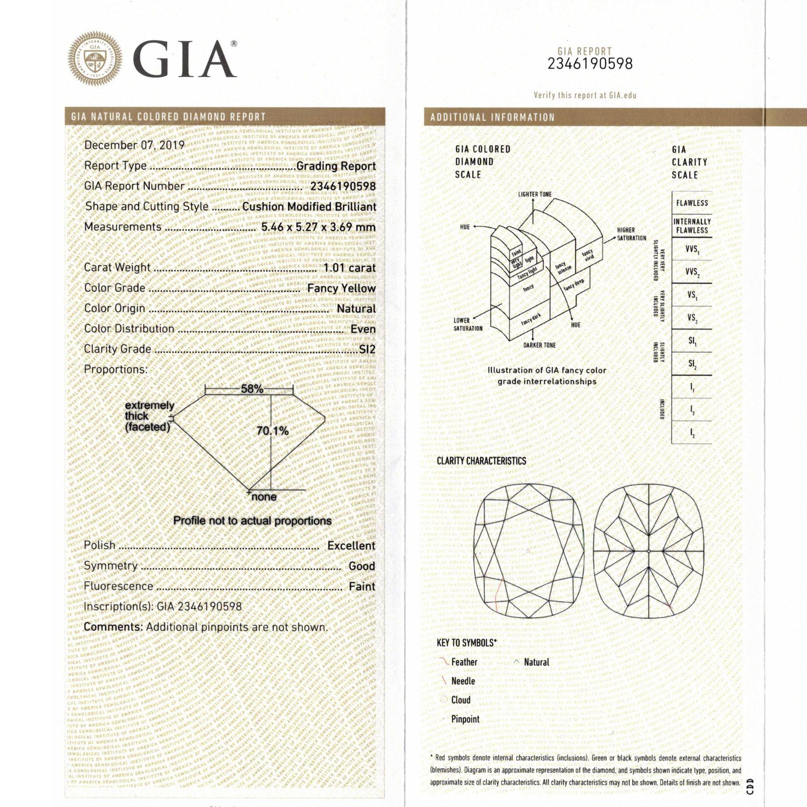 1.01 Kissenschliff Fancy Gelber Diamant Verlobungsring 18 Karat zweifarbiges Gold GIA (Moderne) im Angebot