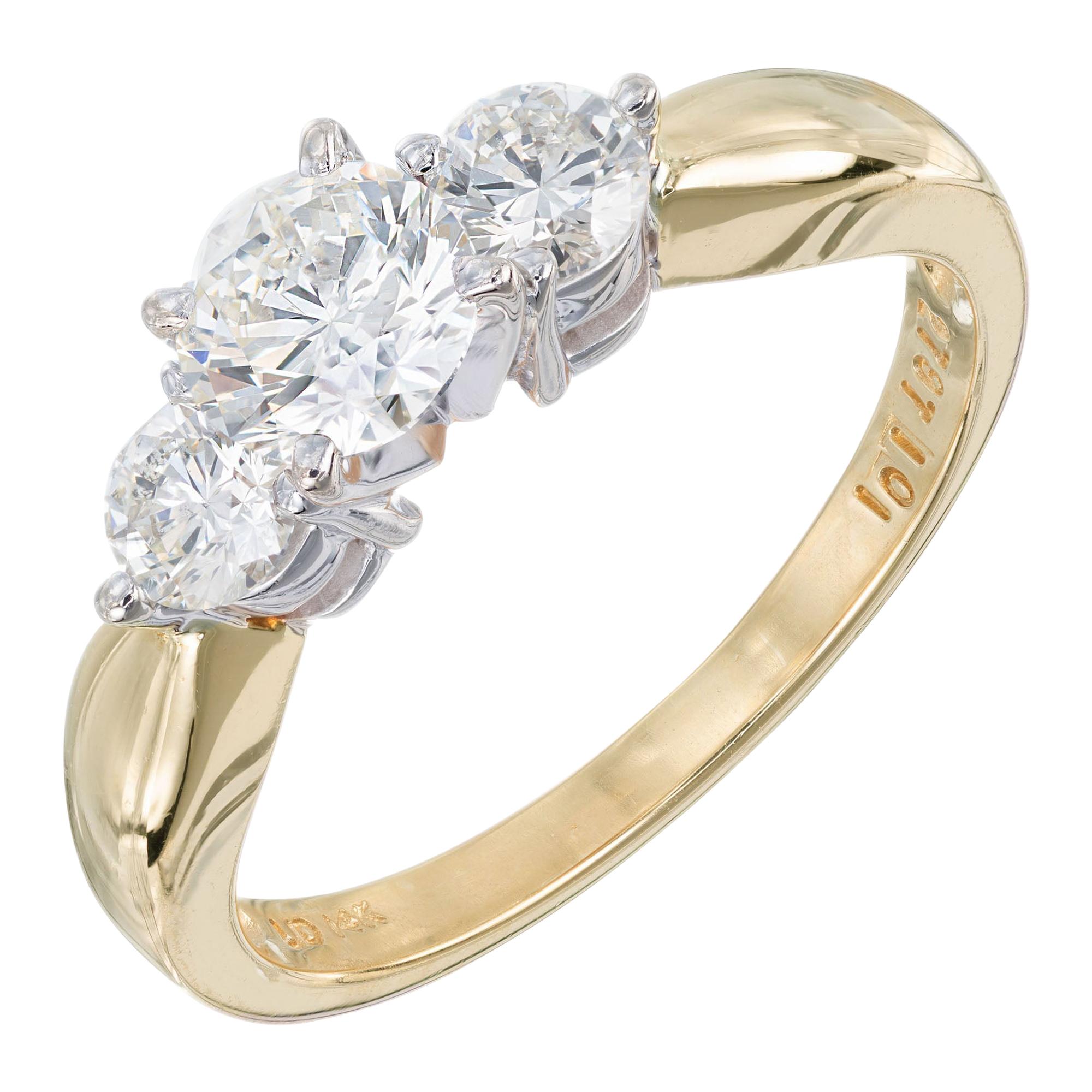 1.01 Carat Diamond Yellow White Gold Three-Stone Engagement Ring
