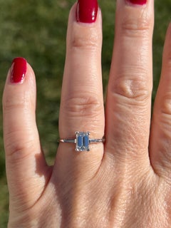 1.01 Emerald Cut and Baguette 3 Stone Diamond and 18k White Gold Engagement Ring