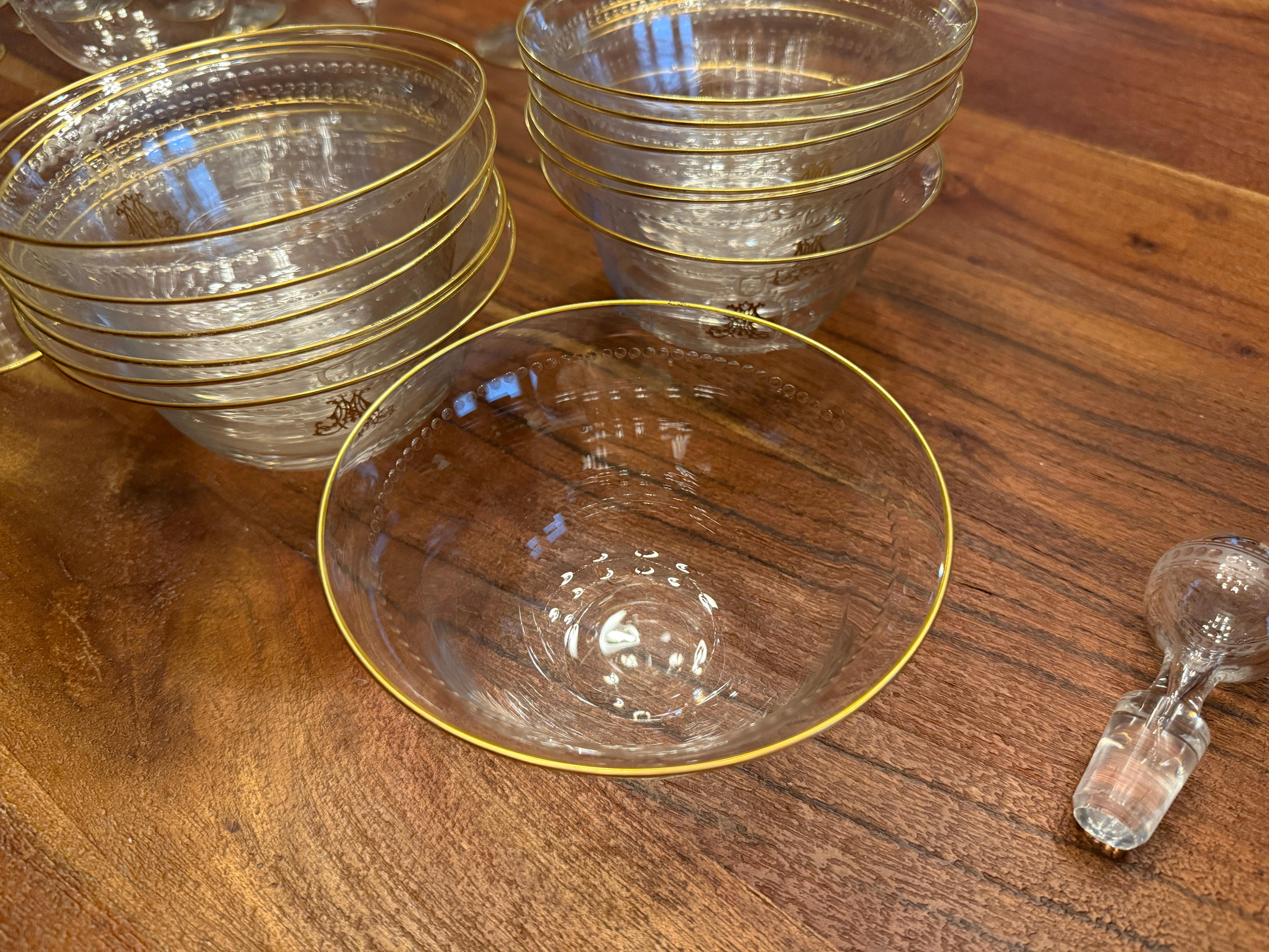101 pièces, service à verre Belle Époque en vermeil monogrammé, à la manière de Baccarat en vente 1
