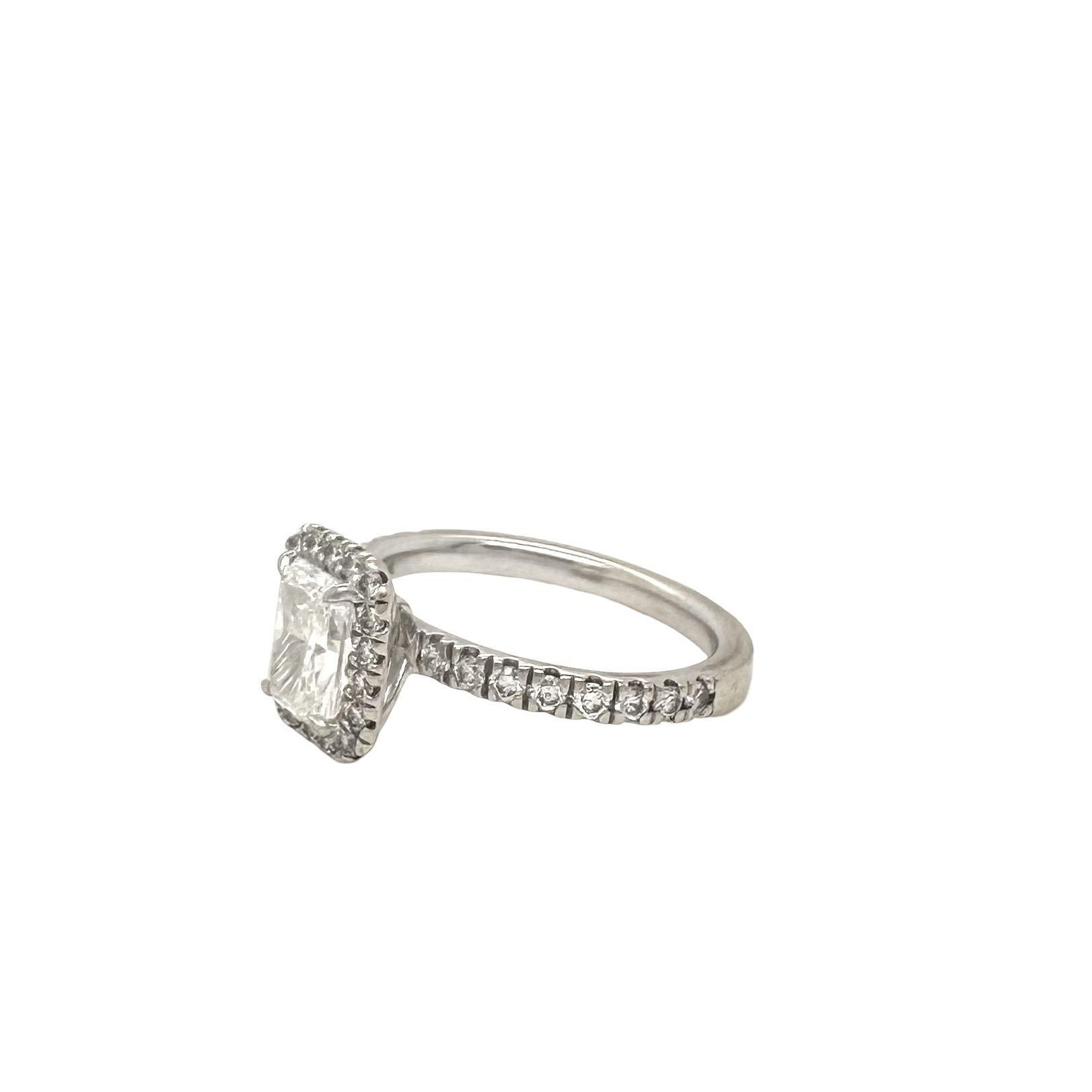 Women's 1.01 Radiant Cut Diamond Engagement Ring with Halo Half-Eternity Setting, GIA For Sale