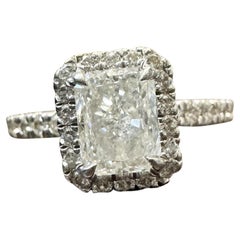 1.01 Radiant Cut Diamond Engagement Ring with Halo Half-Eternity Setting, GIA