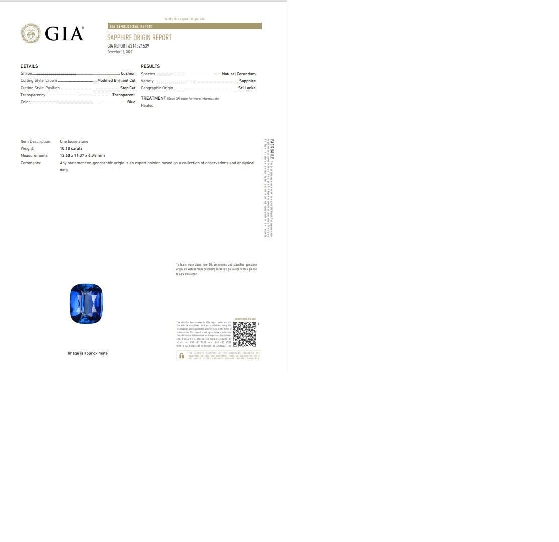 10.10 Carat Ceylon Sapphire Diamond 3-Stone Platinum Ring, GIA Certified For Sale 6