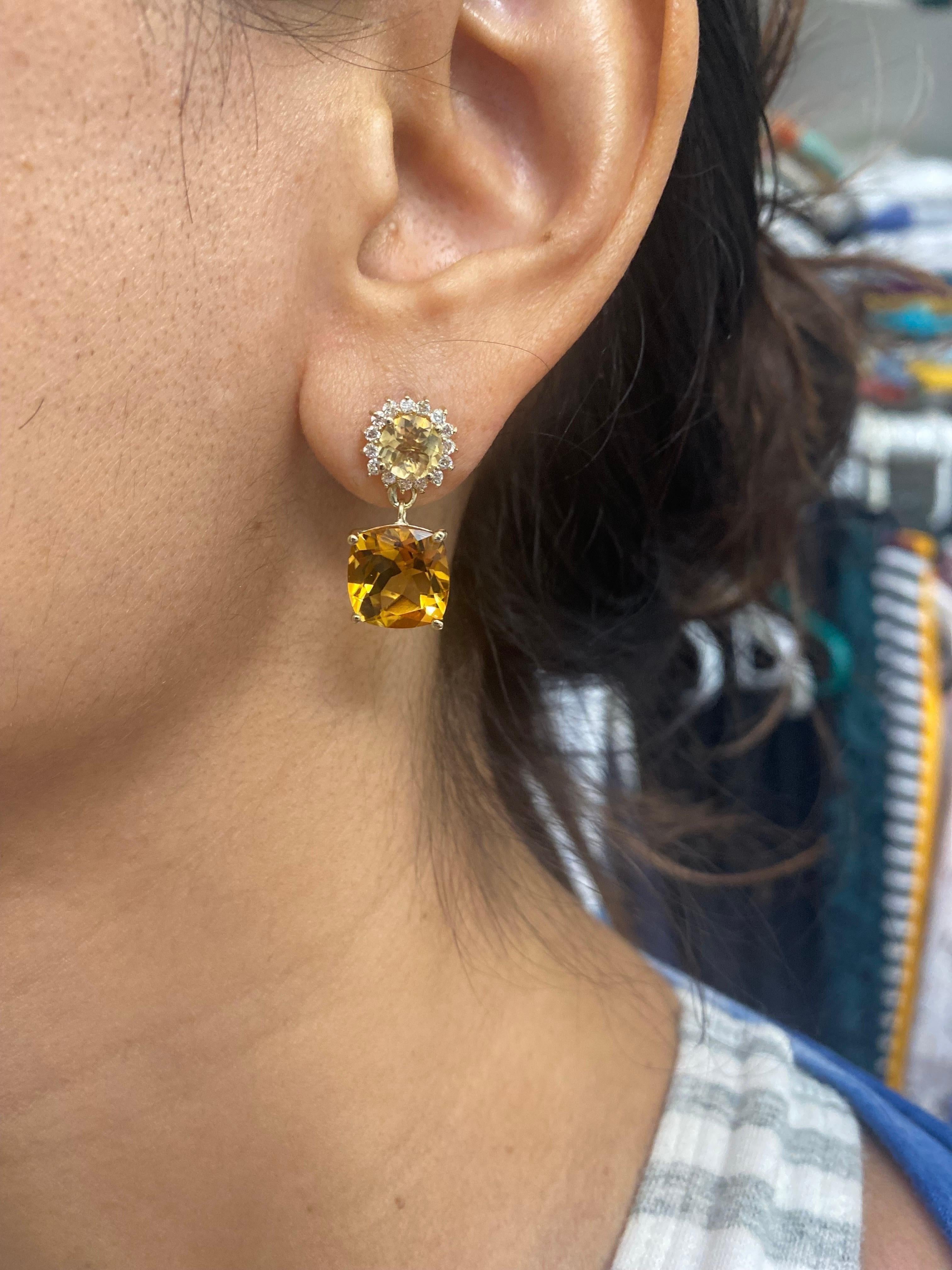 10.10 Carat Citrine Quartz Diamond Yellow Gold Drop Earrings In New Condition In Los Angeles, CA