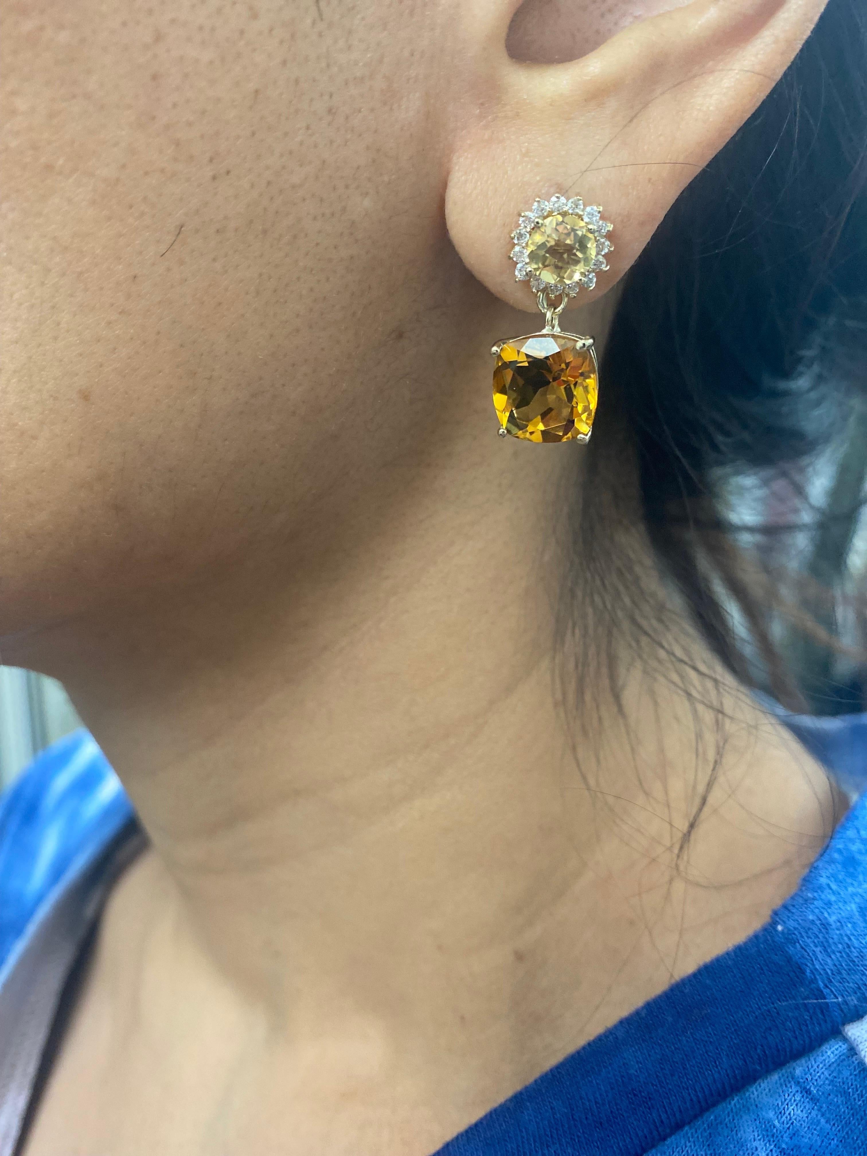 10.10 Carat Citrine Quartz Diamond Yellow Gold Drop Earrings 1