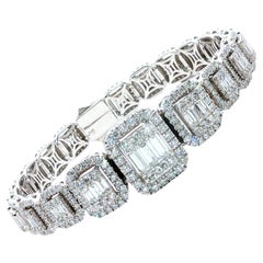 Bracelet Halo en or blanc 14K avec diamants baguettes et ronds de 10,10 carats, taille émeraude