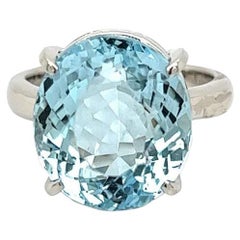 10.10 Carat Oval Aquamarine Vintage Platinum Ring Estate Fine Jewelry