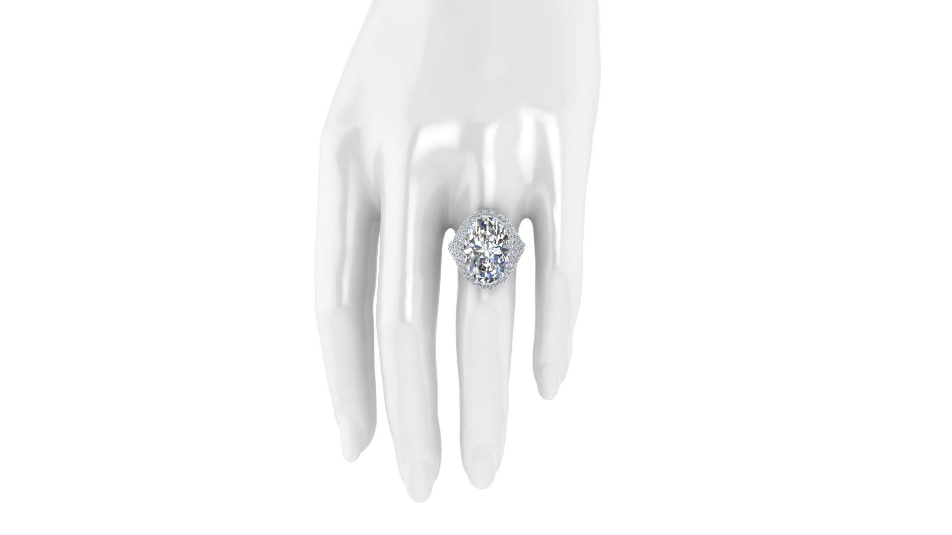 Art Nouveau 10.10 Carat Oval Diamond, GIA Certified in Dome Diamond Covered 18k Gold Ring