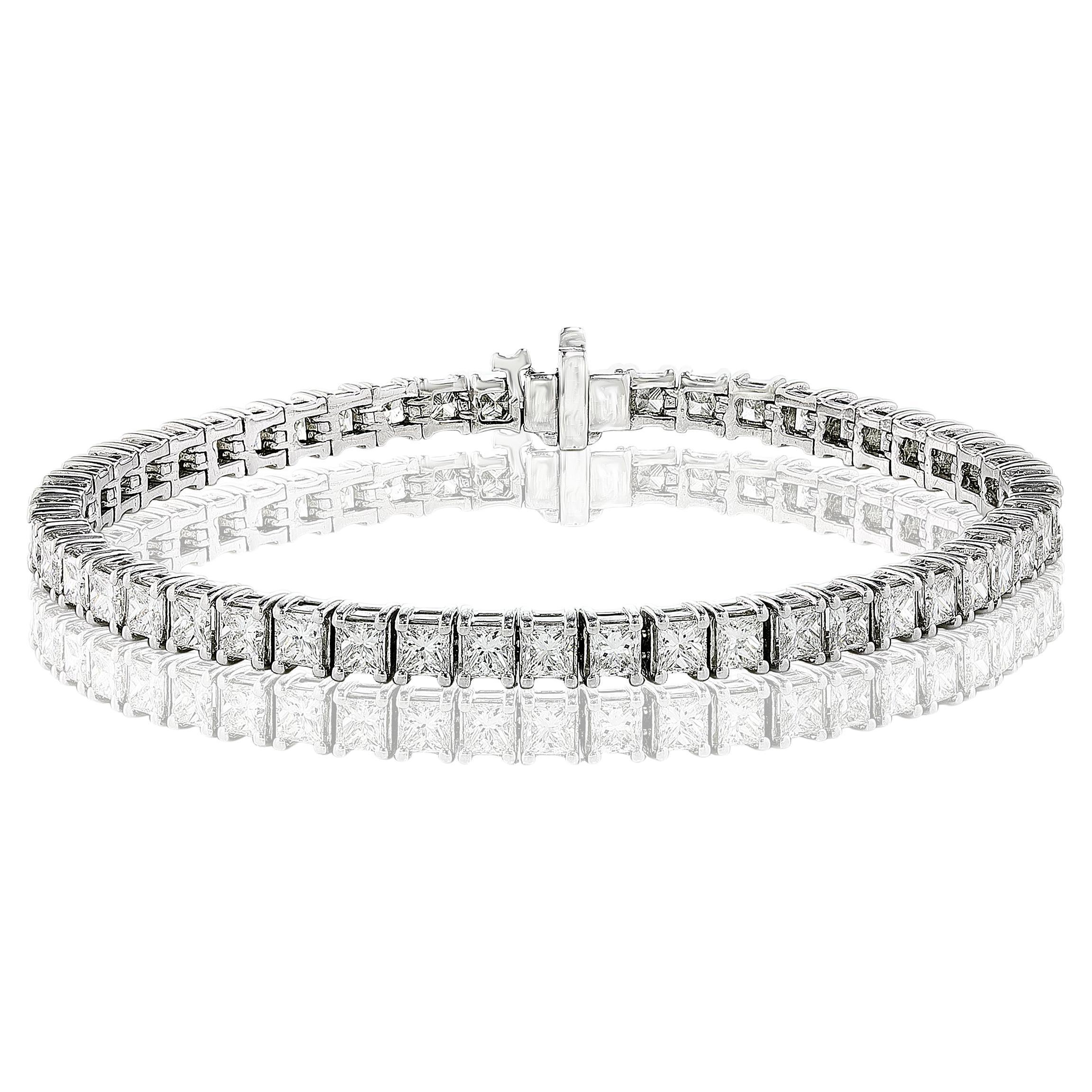Pulsera de tenis con diamantes talla princesa de 10,10 quilates en oro blanco de 14 quilates