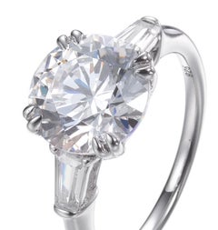 10.10 Carat Solitaire & Baguette Cut Cubic Zirconia Engagement Bridal Dress Ring