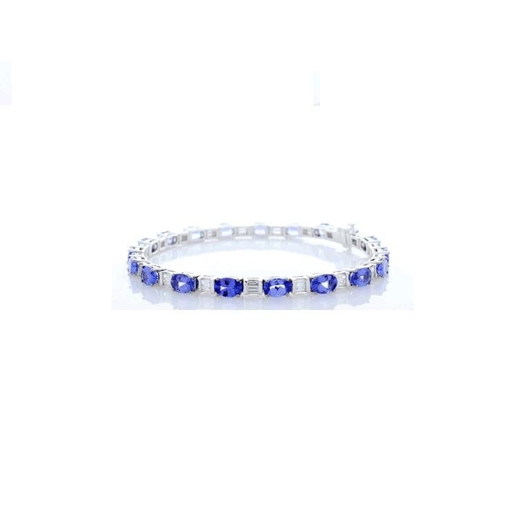 Oh, Tanzanite how do I love thee? Let me count the ways! The purplish-violet color is vivid and bold. It is so well-saturated and evenly distributed throughout the gem. This gorgeous, perfectly matched, bracelet features a magnificent 9.08 carat
