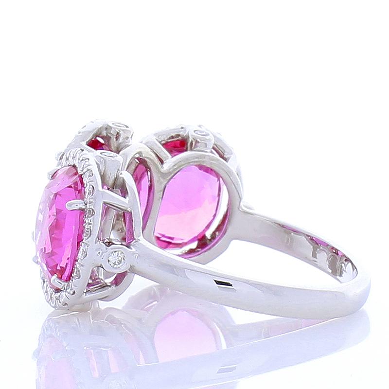 Contemporary 10.10 Carat Total Pink Sapphire and Diamond Cocktail Ring in 18 Karat White Gold