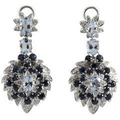 10.10 Carat White Diamond Blue Sapphire Aquamarine White Gold Clip-On Earrings