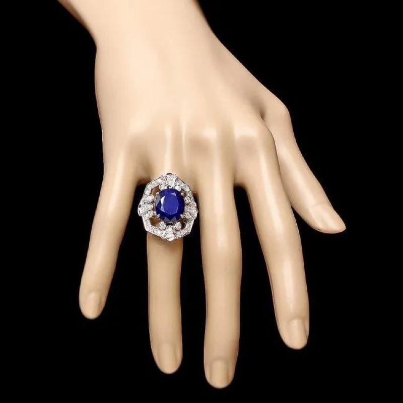 Bague en or blanc massif 14 carats avec saphir bleu naturel de 10,10 carats et diamants Neuf - En vente à Los Angeles, CA