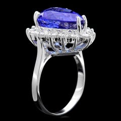 10.10 Carats Natural Tanzanite and Diamond 18K Solid White Gold Ring