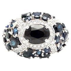 10.10Ct Natural Blue Sapphire and Natural Diamond 14K Solid White Gold Ring