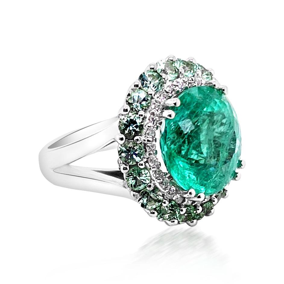 10.10ct Paraiba Tourmaline 18K White Gold Ring In New Condition For Sale In LA, CA