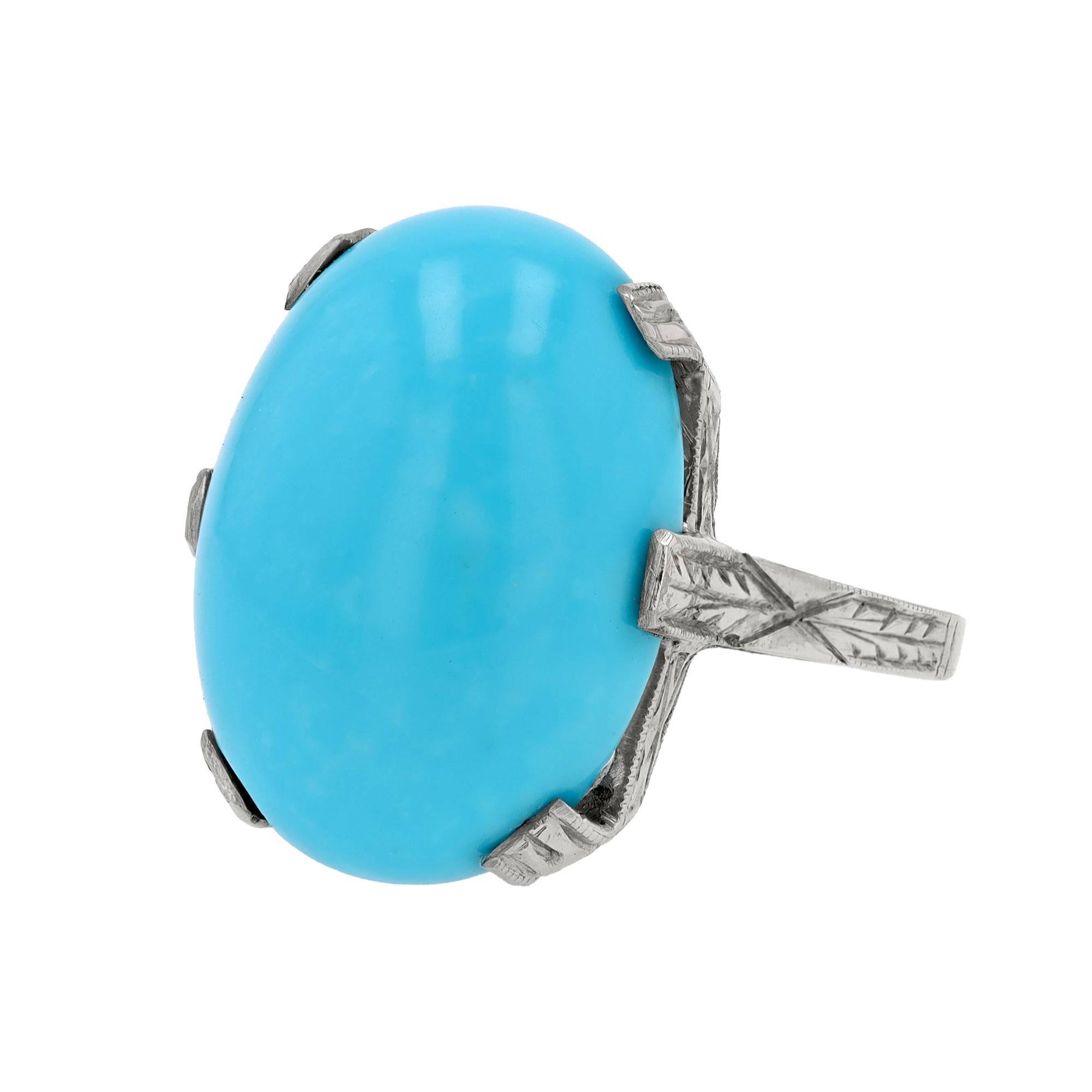 Cabochon 10.10ct Sleeping Beauty Turquoise Art Deco Estate Ring For Sale