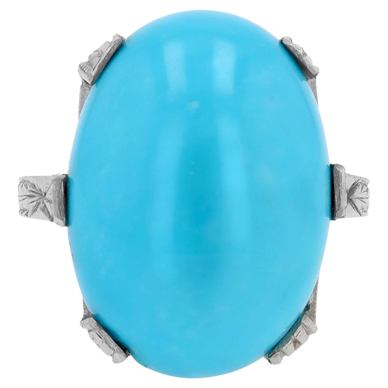 10.10ct Sleeping Beauty Turquoise Art Deco Estate Ring