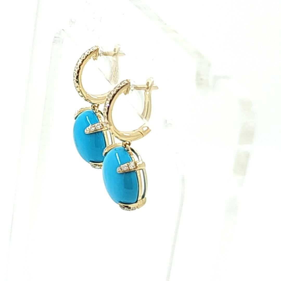 Contemporary 10.10Ct Turquoise and Diamond Drop Earring in 18K Yellow Gold For Sale