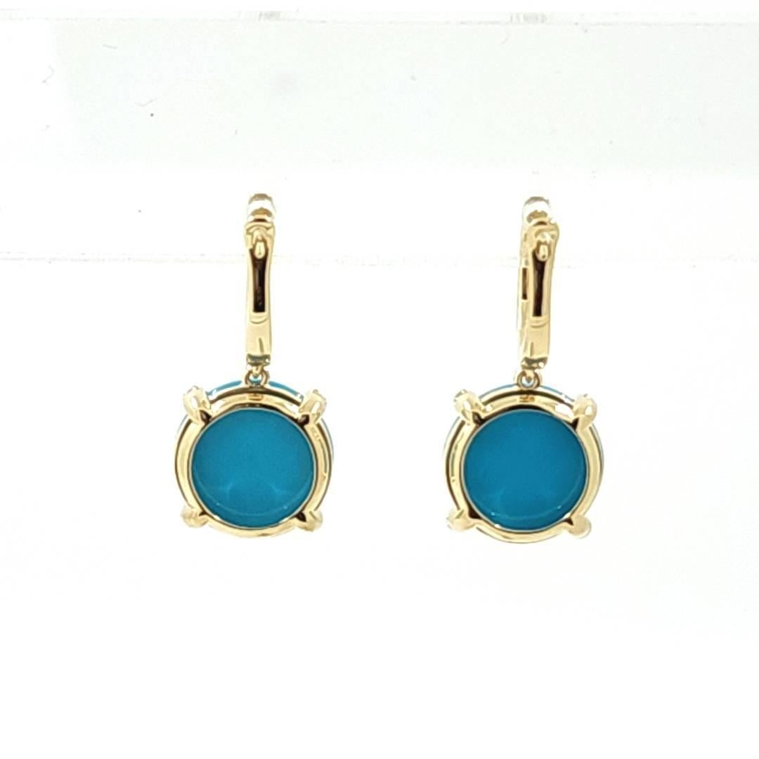 10,10 Karat Türkis und Diamant-Tropfen-Ohrring aus 18 Karat Gelbgold (Cabochon)