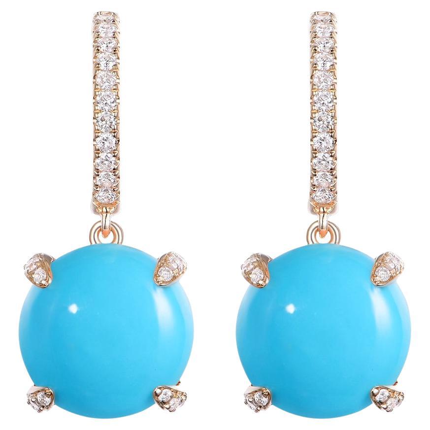 10.10Ct Turquoise and Diamond Drop Earring in 18K Yellow Gold For Sale