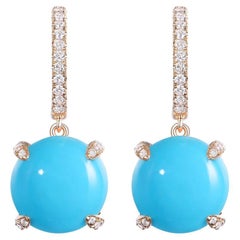 10.10Ct Turquoise and Diamond Drop Earring in 18K Yellow Gold