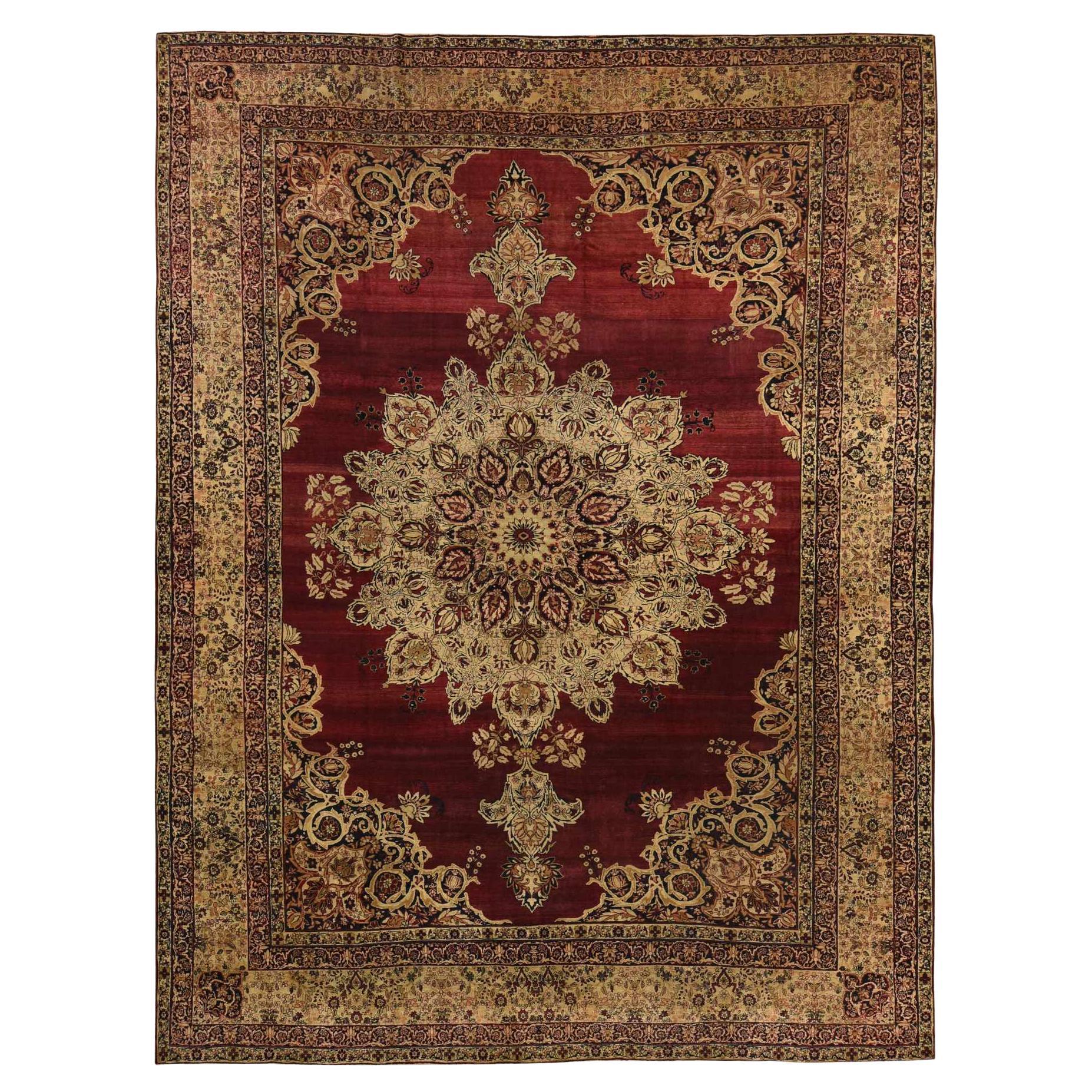 10'10"x15'3" Antique Persian Lavar Kerman Red 100% Wool Hand Knotted 1890s Rug For Sale