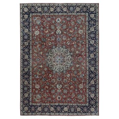10'10"x15'4" Brown Vintage Zoroastrian Mashad Hand Knotted Wool Oriental Rug