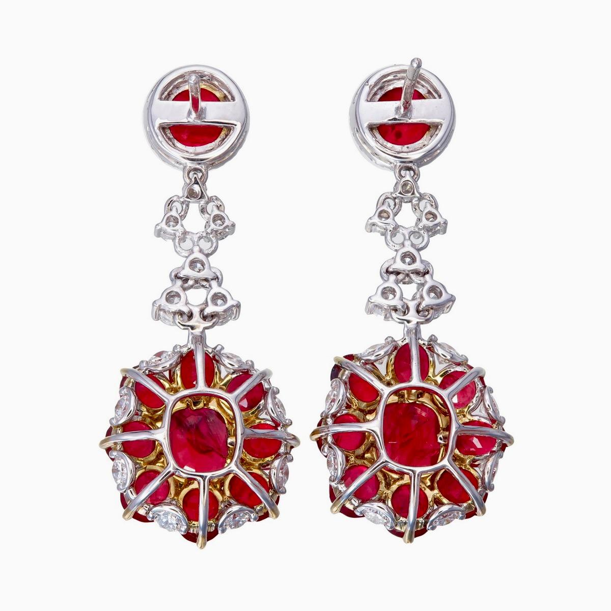 Modern 10.11 Carat Burma No Heat Ruby and Diamond Earrings in 18 Karat White Gold For Sale