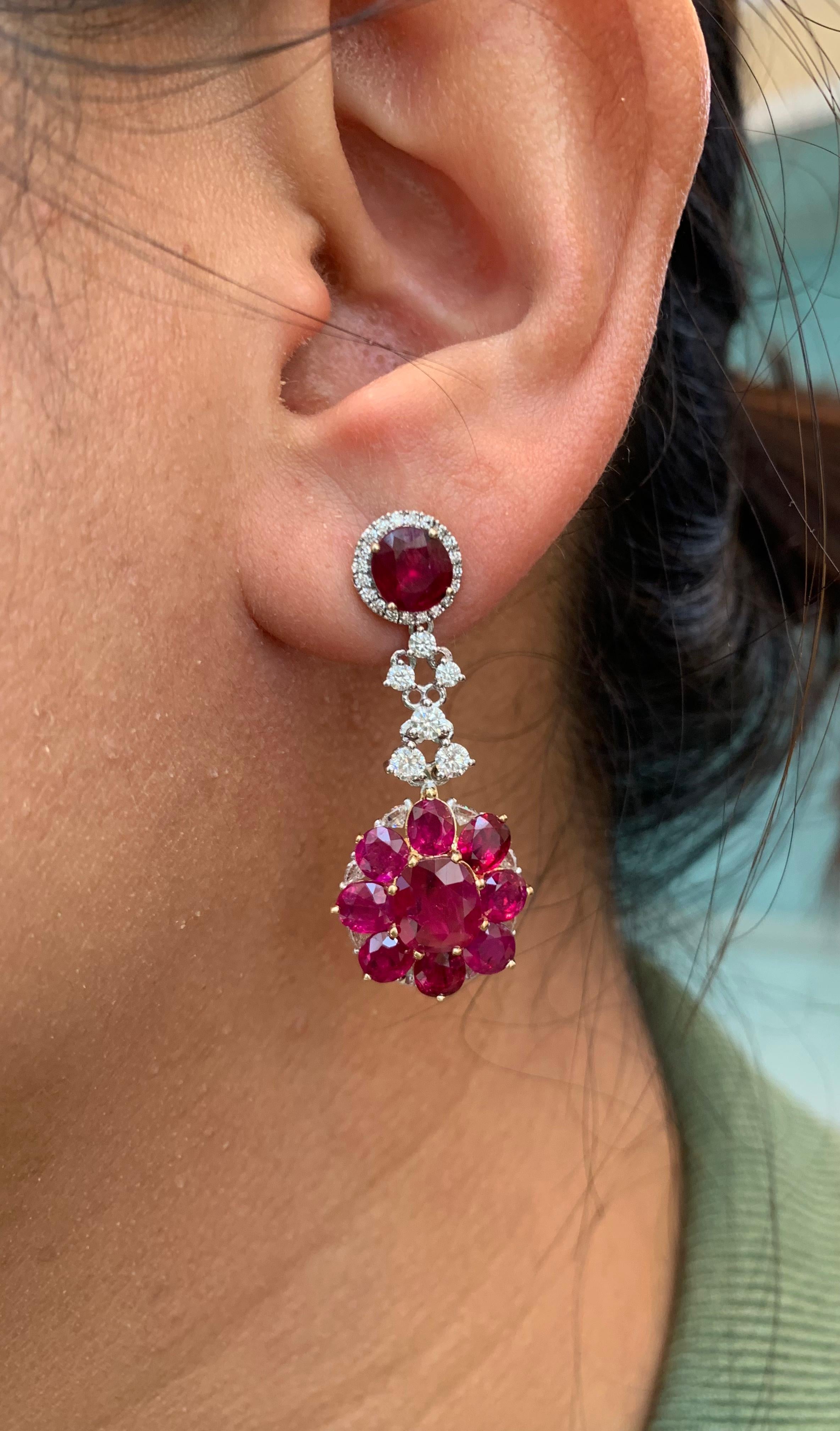 10.11 Carat Burma No Heat Ruby and Diamond Earrings in 18 Karat White Gold In New Condition For Sale In Bangkok, TH
