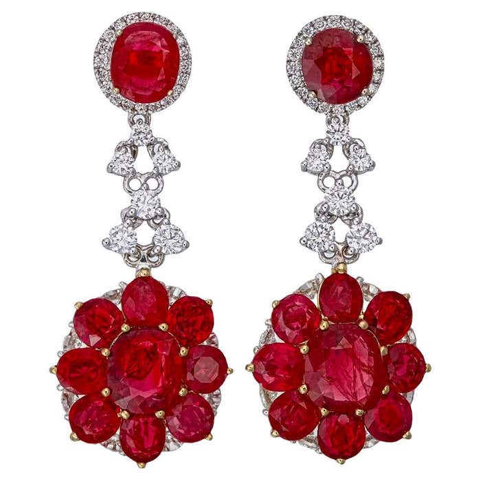 10.11 Carat Burma No Heat Ruby and Diamond Earrings in 18 Karat White ...