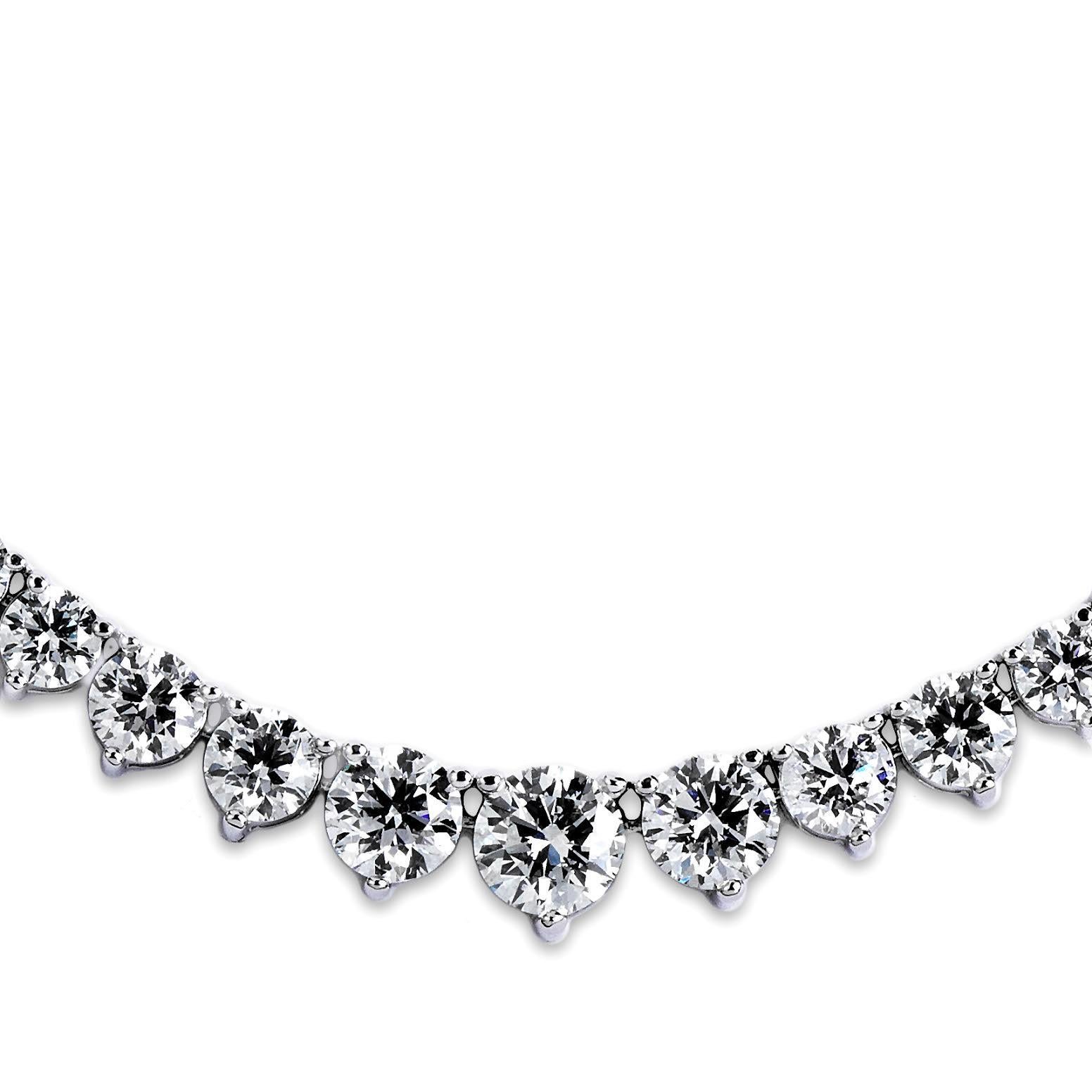 Round Cut 10.11 Carat Diamond Graduated Riviera Necklace