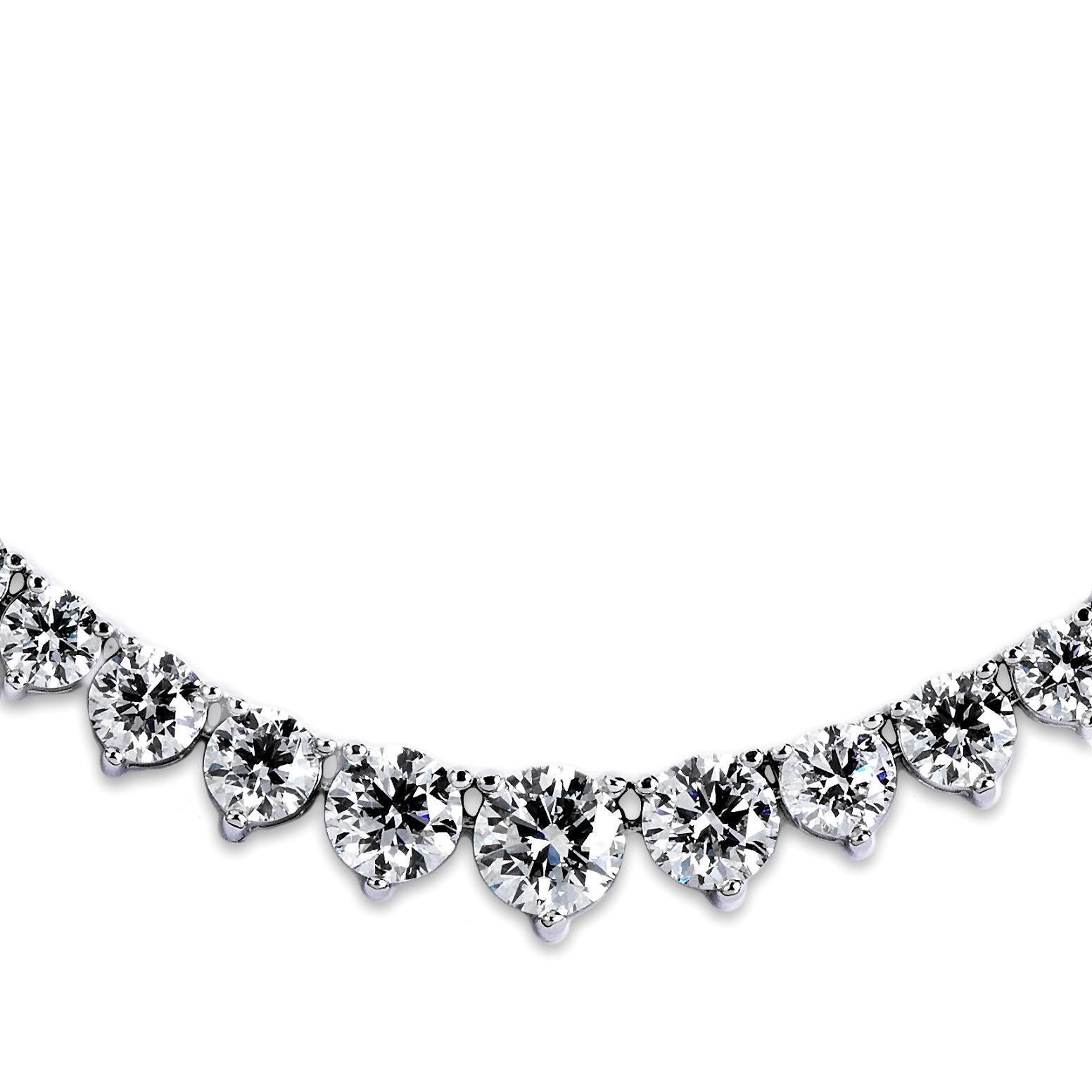 Round Cut 10.11 Carat Diamond Graduated Riviera Necklace For Sale