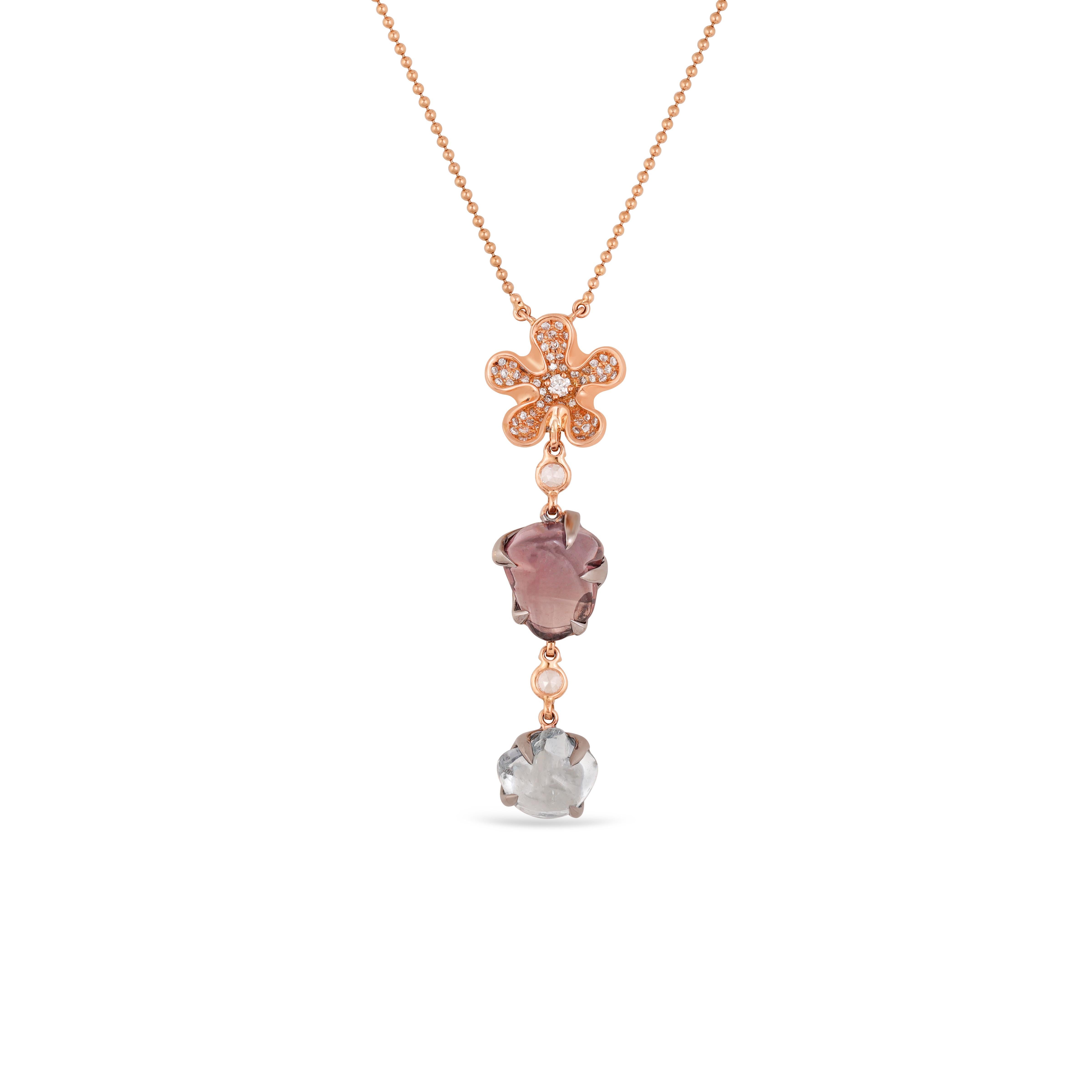 Modernist 10.11 Carat Natural Multi sapphire & Diamond Pendant in 18k Rose Gold For Sale