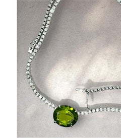 10.11 Carat Peridot and Diamond Tennis Necklace