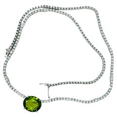 10.11 Carat Peridot and Diamond Tennis Necklace
