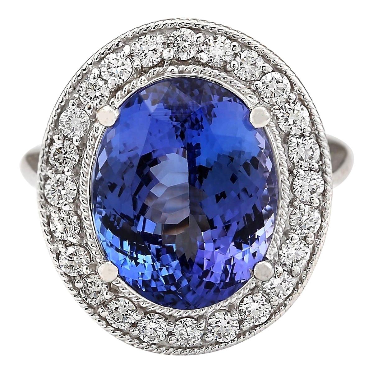 Exquisite Natural Tanzanite Diamond Ring In 14 Karat White Gold  For Sale