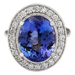 Exquisite Natural Tanzanite Diamond Ring In 14 Karat White Gold 