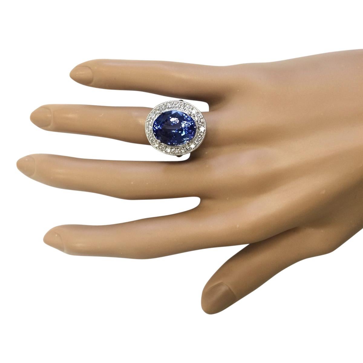Oval Cut Exquisite Natural Tanzanite Diamond Ring In 14 Karat White Gold  For Sale
