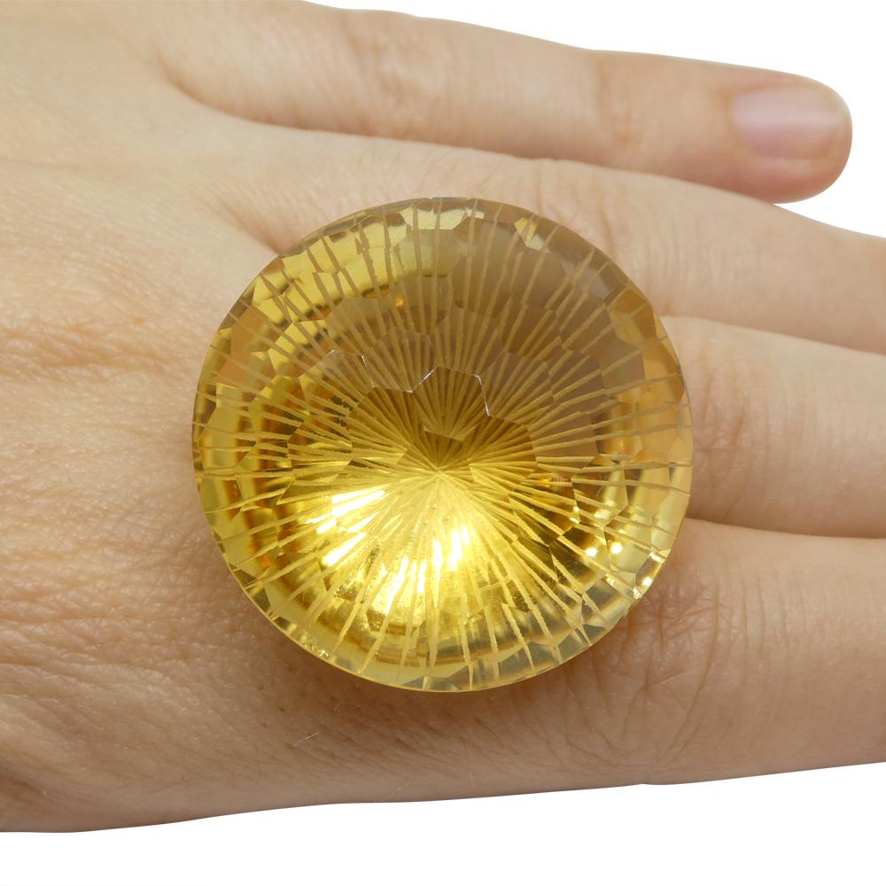 Brilliant Cut 101.17ct Round Yellow Honeycomb Starburst Citrine from Brazil For Sale