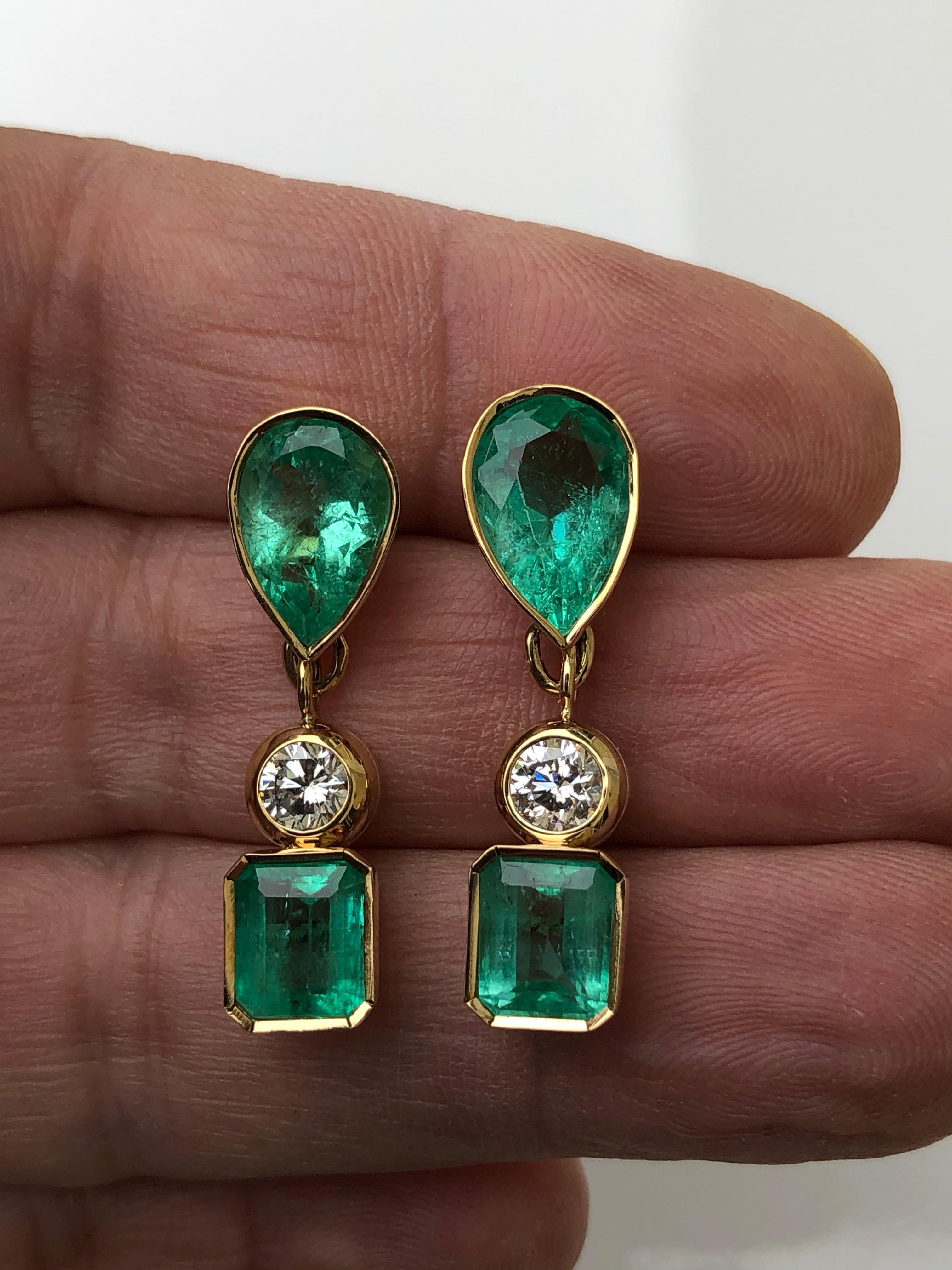 10.12 Carat Natural Colombian Emerald and Diamond Drop Earrings 18 Karat 3