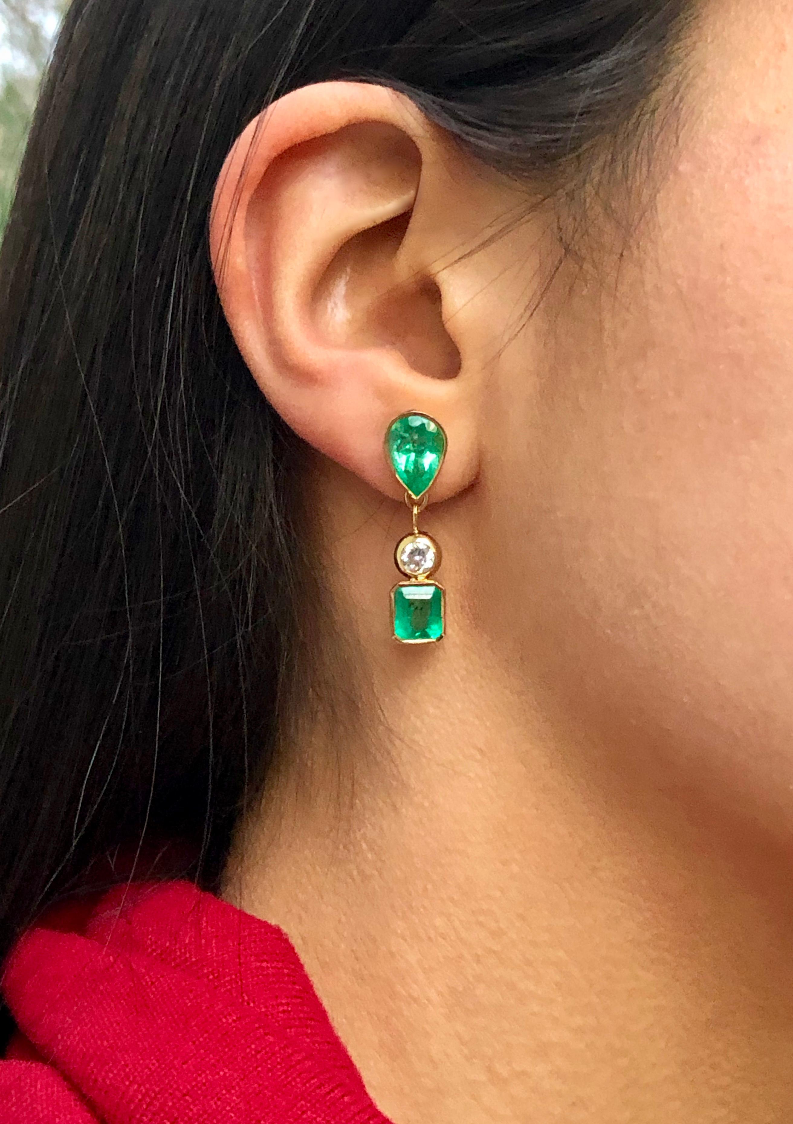 10.12 Carat Natural Colombian Emerald and Diamond Drop Earrings 18 Karat 1
