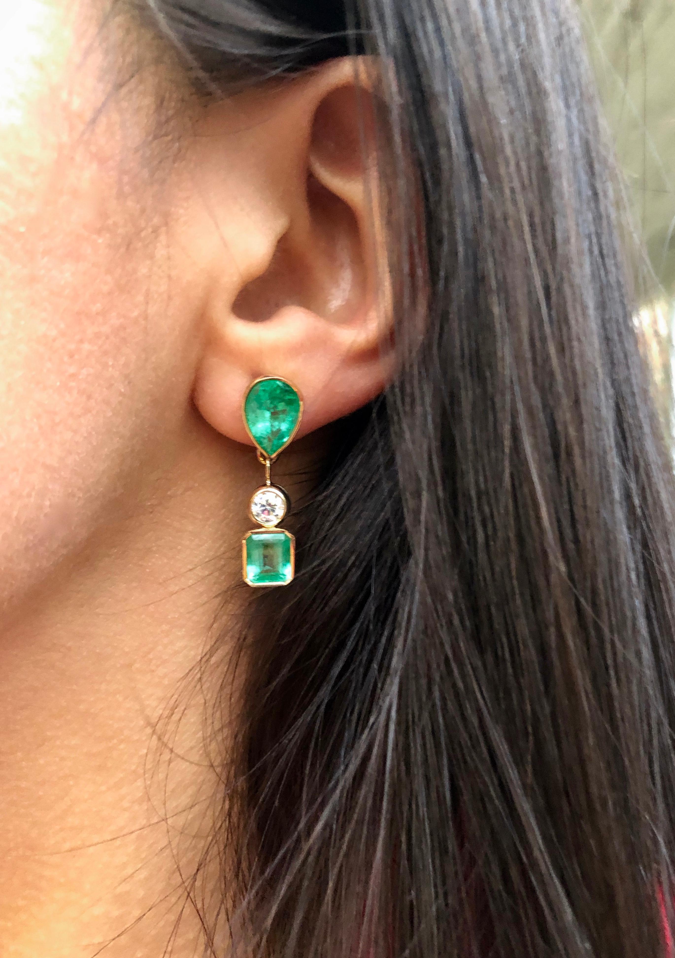 10.12 Carat Natural Colombian Emerald and Diamond Drop Earrings 18 Karat 4