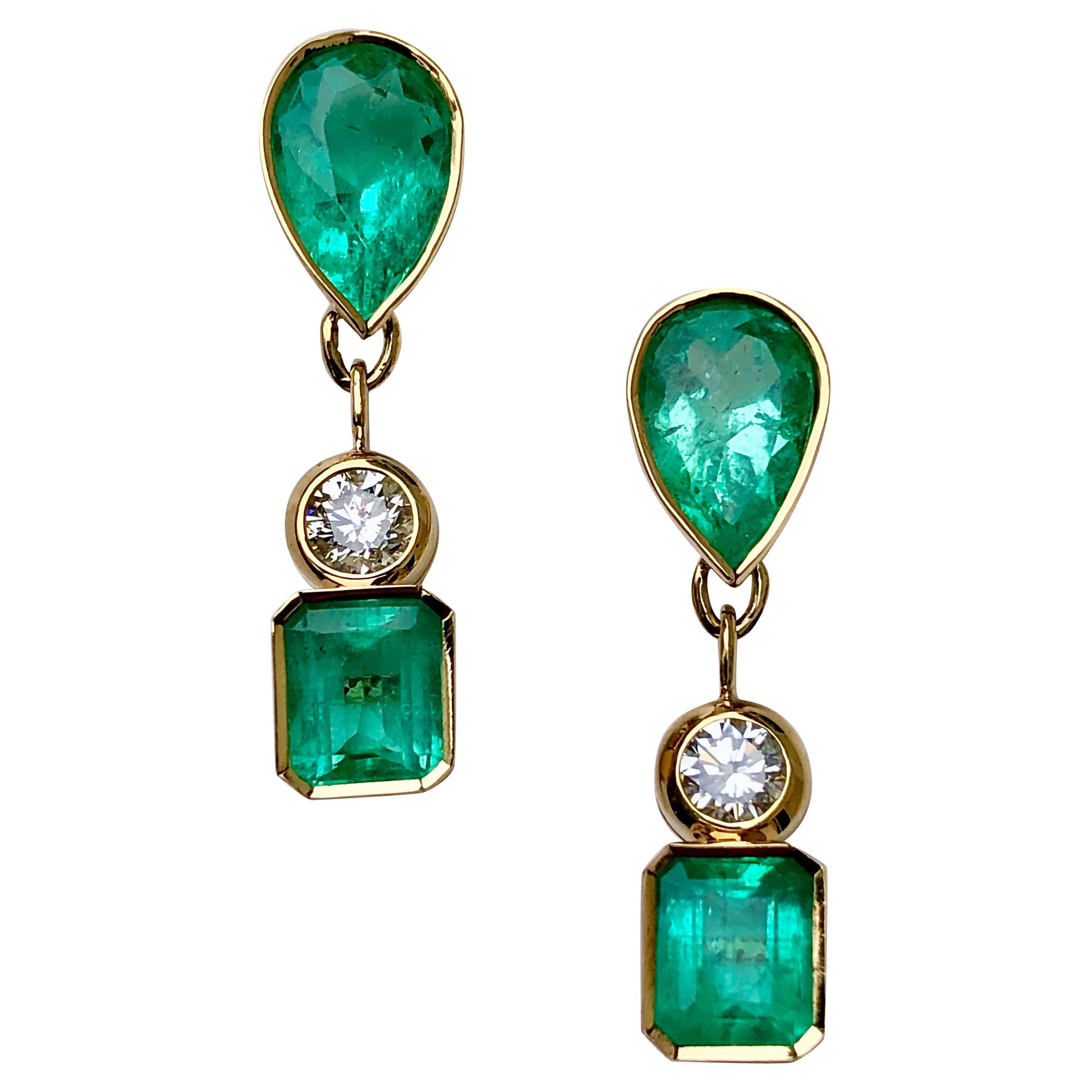 10.12 Carat Natural Colombian Emerald and Diamond Drop Earrings 18 Karat