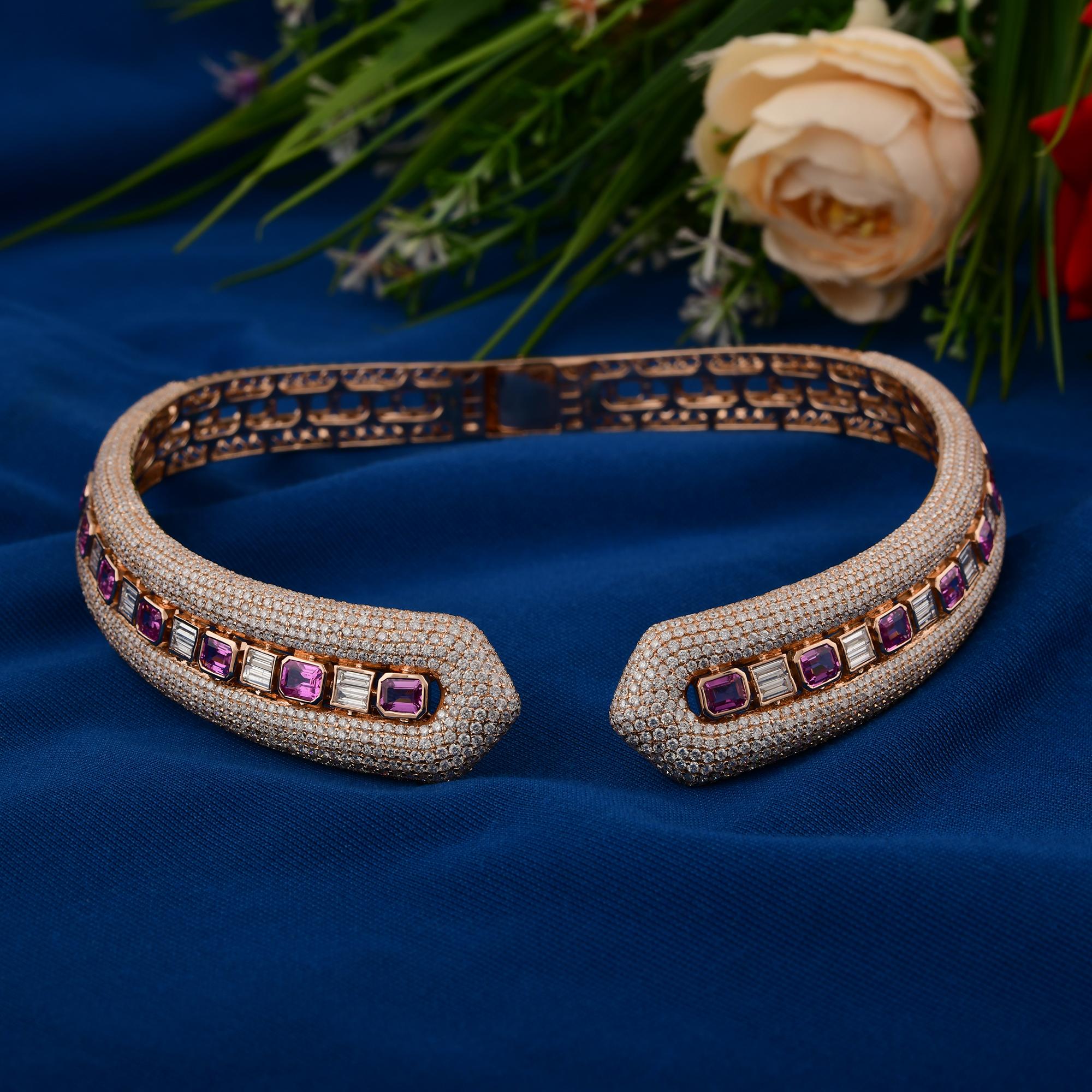 10.12 Carat Pink Sapphire Choker Necklace 18.55 Ct. Diamond 14 Karat Rose Gold In New Condition For Sale In Diera, Dubai