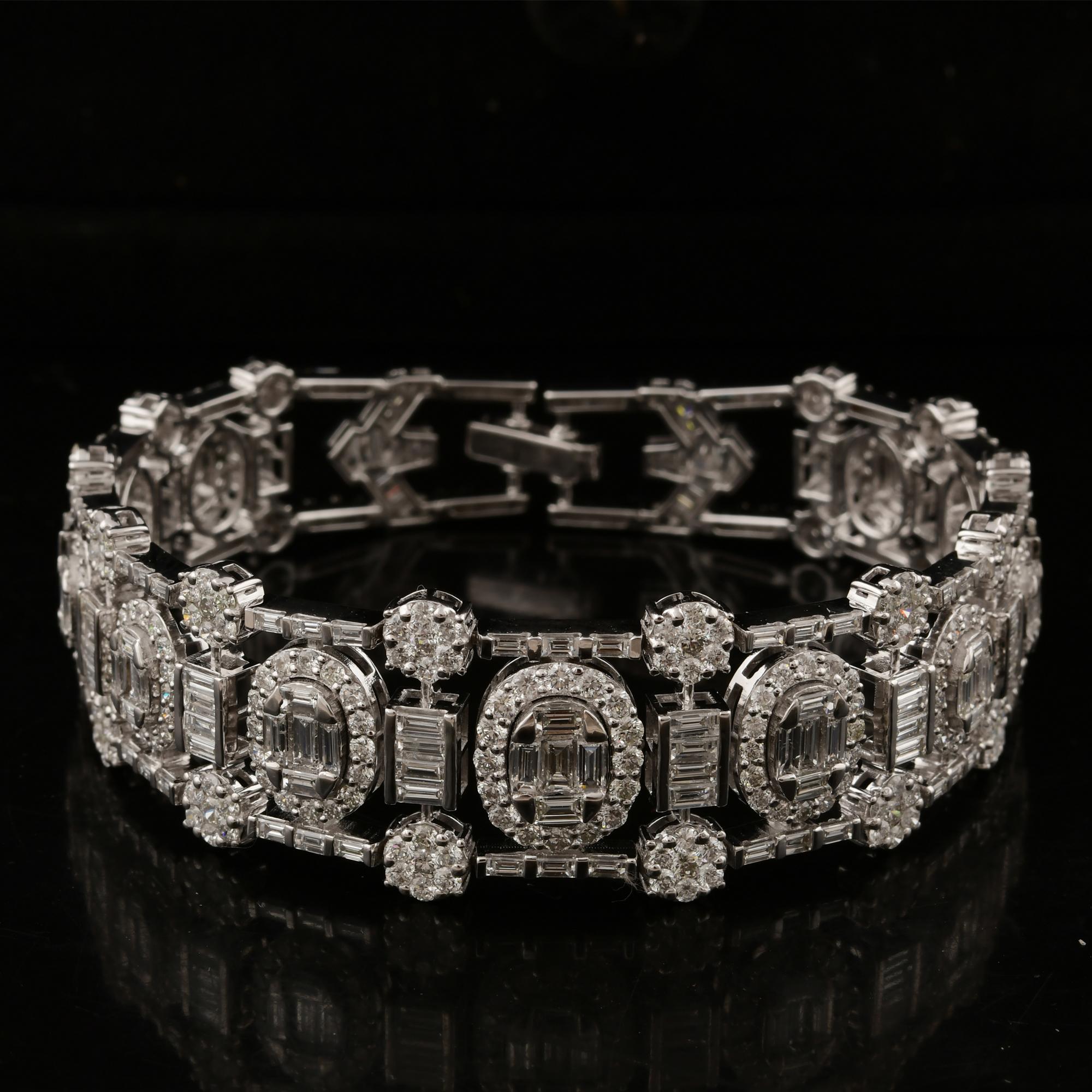 10,12 Quilates SI Claridad HI Color Diamante Baguette Redondo Oro Blanco 14k Pulsera en venta 1