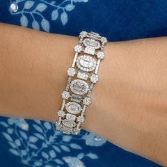 10,12 Karat SI Reinheit HI Farbe Baguette Runder Diamant 18k Weißgold Armband