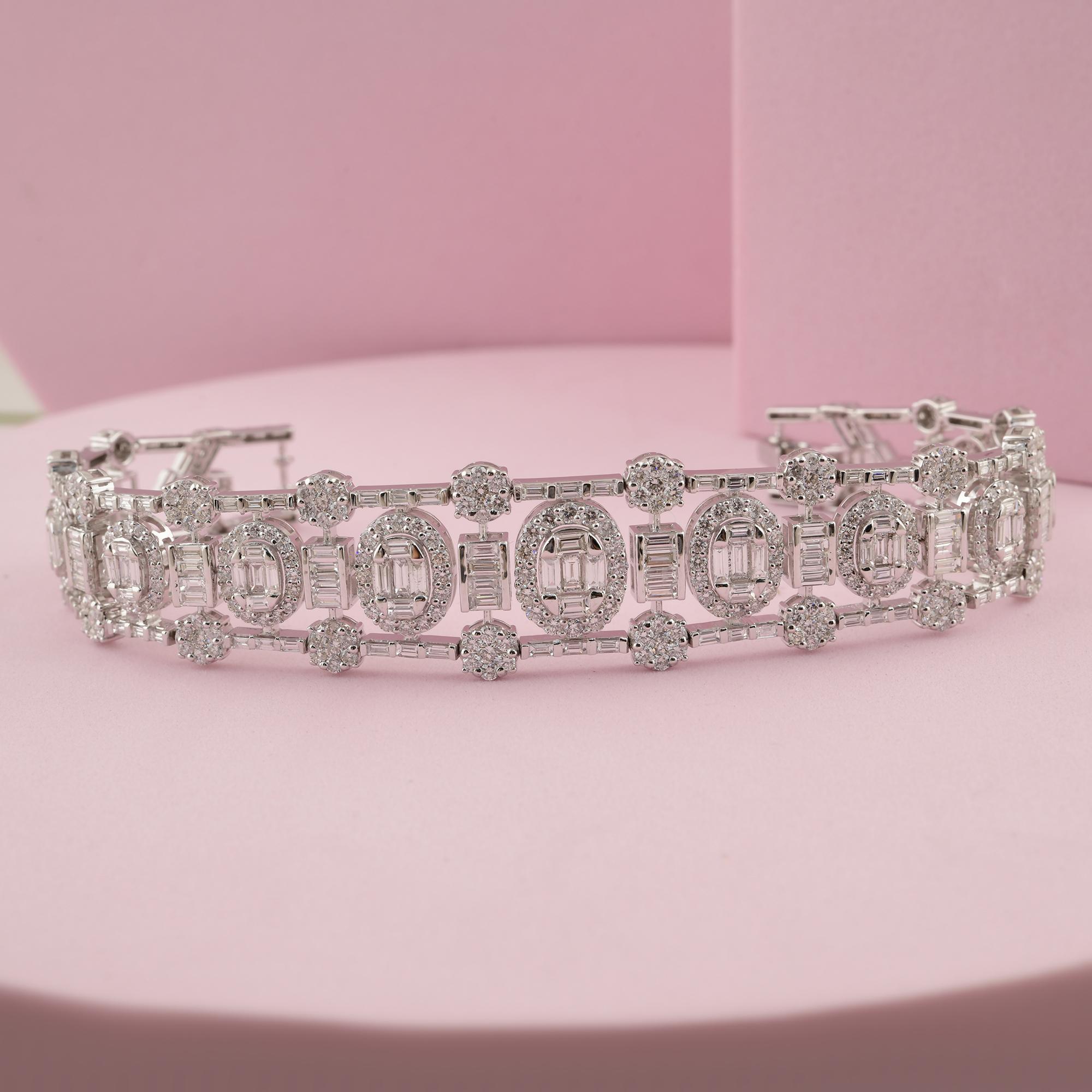10.12 Carat SI Clarity HI Color Baguette Round Diamond 18k White Gold Bracelet In New Condition For Sale In Diera, Dubai